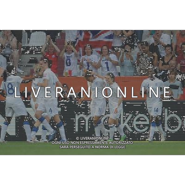 (110706) -- AUGSBURG, July 6, 2011 () -- Rachel Yankey (3rd R) of England celebrates for a goal during the 3rd round Group B match between England and Japan at the FIFA Women\'s World Cup Germany 2011 in Augsburg, Germany, July 5, 2011. (/Li Jundong)