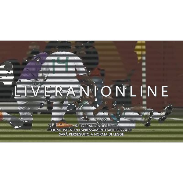 (110706) -- DRESDEN, July 6, 2011 () -- Nigeria\'s Perpetua Nkwocha (R) celebrates after scoring during the Group A third round match against Canada at the 2011 FIFA Women\'s World Cup at the Rudolf-Harbig-Stadion in Dresden, Germany, July 5, 2011. Nigeria won the match 1-0. Neither team advanced to the next round. (/Ding Xu)