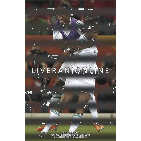 (110706) -- DRESDEN, July 6, 2011 () -- Nigeria\'s Perpetua Nkwocha (front) celebrates after scoring during the Group A third round match against Canada at the 2011 FIFA Women\'s World Cup at the Rudolf-Harbig-Stadion in Dresden, Germany, July 5, 2011. Nigeria won the match 1-0. Neither team advanced to the next round. (/Ding Xu)