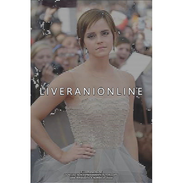 Actress Emma Watson attends the World Premiere of Harry Potter and The Deathly Hallows - Part 2 at Trafalgar Square on July 7, 2011 in London, England.