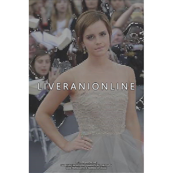 Actress Emma Watson attends the World Premiere of Harry Potter and The Deathly Hallows - Part 2 at Trafalgar Square on July 7, 2011 in London, England.