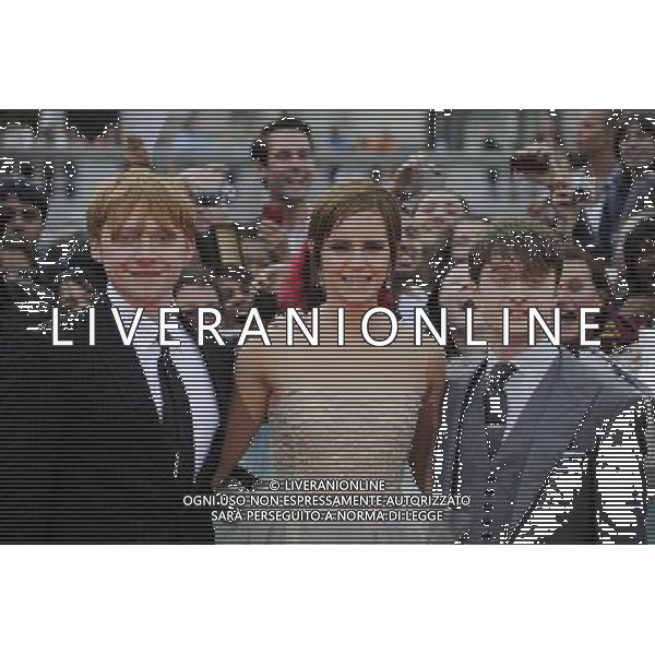 (L-R) Rupert Grint, Emma Watson and Daniel Radcliffe attend the World Premiere of Harry Potter and The Deathly Hallows - Part 2 at Trafalgar Square on July 7, 2011 in London, England.