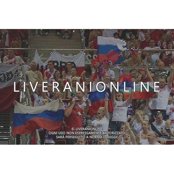 09.07.2011 - Gdansk , ERGO Arena , Siatkowka mezczyzn (Volleyball men\'s) , Finaly Ligi Swiatowej 2011 , FIVB World League Final 2011 , Mecz polfinalowy Polska (biale) - Rosja (niebieskie) N/Z Kibice Rosji Fot. Mariusz Palczynski / Edytor.net / Newspix.pl --- Newspix.pl *** Local Caption *** www.newspix.pl mail us: info@newspix.pl call us: 0048 022 23 22 222 --- Polish Picture Agency by Ringier Axel Springer Poland