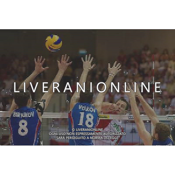 09.07.2011 - Gdansk , ERGO Arena , Siatkowka mezczyzn (Volleyball men\'s) , Finaly Ligi Swiatowej 2011 , FIVB World League Final 2011 , Mecz polfinalowy Polska (biale) - Rosja (niebieskie) N/Z Denis Biriukov , Alexander Volkov , Bartosz Kurek , Maxim Mikhaylov Fot. Mariusz Palczynski / Edytor.net / Newspix.pl --- Newspix.pl *** Local Caption *** www.newspix.pl mail us: info@newspix.pl call us: 0048 022 23 22 222 --- Polish Picture Agency by Ringier Axel Springer Poland