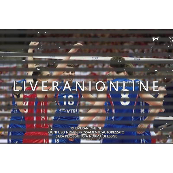 09.07.2011 - Gdansk , ERGO Arena , Siatkowka mezczyzn (Volleyball men\'s) , Finaly Ligi Swiatowej 2011 , FIVB World League Final 2011 , Mecz polfinalowy Polska (biale) - Rosja (niebieskie) N/Z Siatkarze Rosji Fot. Mariusz Palczynski / Edytor.net / Newspix.pl --- Newspix.pl *** Local Caption *** www.newspix.pl mail us: info@newspix.pl call us: 0048 022 23 22 222 --- Polish Picture Agency by Ringier Axel Springer Poland