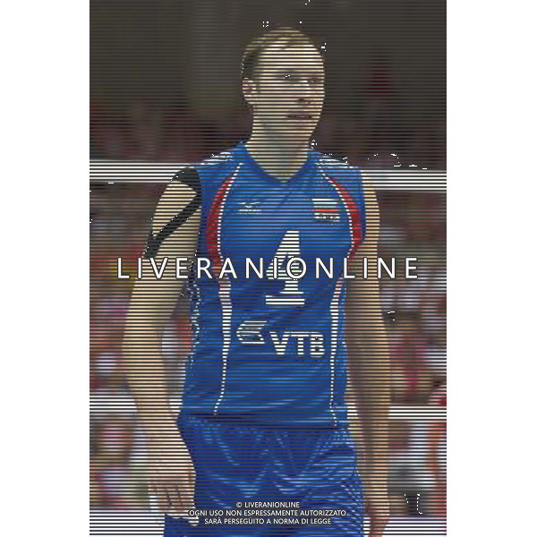 09.07.2011 - Gdansk , ERGO Arena , Siatkowka mezczyzn (Volleyball men\'s) , Finaly Ligi Swiatowej 2011 , FIVB World League Final 2011 , Mecz polfinalowy Polska (biale) - Rosja (niebieskie) N/Z Taras Khtei Fot. Mariusz Palczynski / Edytor.net / Newspix.pl --- Newspix.pl *** Local Caption *** www.newspix.pl mail us: info@newspix.pl call us: 0048 022 23 22 222 --- Polish Picture Agency by Ringier Axel Springer Poland