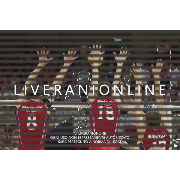 10.07.2011 - Gdansk , ERGO Arena , Siatkowka mezczyzn (Volleyball men\'s) , Finaly Ligi Swiatowej 2011 , FIVB World League Final 2011 , Final Brazylia (zolte) - Rosja (czerwone) N/Z Denis Biriukov , Alexander Volkov , Maxim Mikhaylov Fot. Mariusz Palczynski / Edytor.net / Newspix.pl --- Newspix.pl *** Local Caption *** www.newspix.pl mail us: info@newspix.pl call us: 0048 022 23 22 222 --- Polish Picture Agency by Ringier Axel Springer Poland