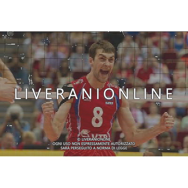 10.07.2011 - Gdansk , ERGO Arena , Siatkowka mezczyzn (Volleyball men\'s) , Finaly Ligi Swiatowej 2011 , FIVB World League Final 2011 , Final Brazylia (zolte) - Rosja (czerwone) N/Z Denis Biriukov Fot. Mariusz Palczynski / Edytor.net / Newspix.pl --- Newspix.pl *** Local Caption *** www.newspix.pl mail us: info@newspix.pl call us: 0048 022 23 22 222 --- Polish Picture Agency by Ringier Axel Springer Poland