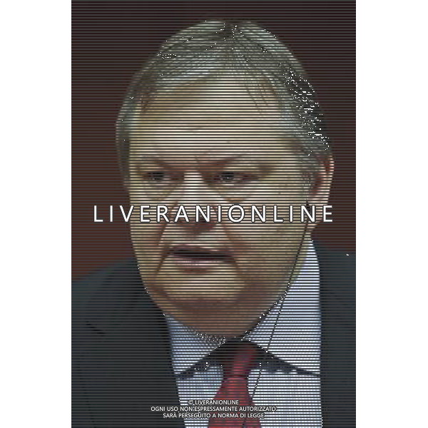 Greece\'s Finance Minister Evangelos Venizelos before signing the treaty establishing the European Stability Mechanism ahead of a euro zone finance ministers meeting in in Brussels, Belgium on 2011-07-11