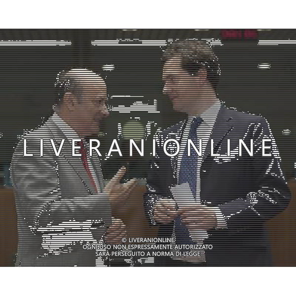 (110712) Brussels, July 12, 2011 Polish Minister of Finance, President of the Council Jan Vincent \'Jacek\' Rostowski (L) talks with the British Chancellor of the Exchequer George Gideon Oliver Osborne (R) prior an EU EcoFin Ministers meeting.