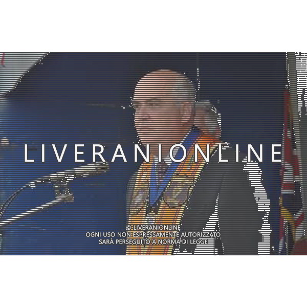 Orange Order\'s County Armagh Grand Master Denis J.Watson speaking at 12th July celebrations in Killylea County Armagh Northern Ireland