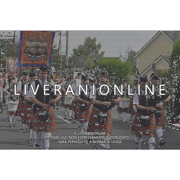 Whitewater Pipe Band marching in an Orange Order parade in 12th July celebrations in Killylea County Armagh Northern Ireland