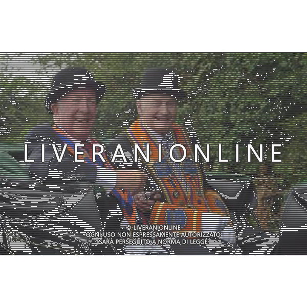 Orange Order\'s Past Grand Secretery of the Grand Lodge of Ireland John McCrea, left, and Killylea District Master Wesley Livingstone on parade in 12th July celebrations in Killylea County Armagh Northern Ireland