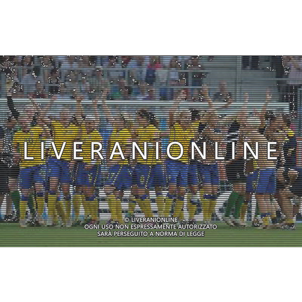 (110716) -- SINSHEIM, July 16, 2011 () -- Sweden\'s players celebrate after the third place final match between Sweden and France at the 2011 FIFA Women\'s World Cup in Sinsheim, Germany, July 16, 2011. Sweden beat France 2-1 and claimed the third place of the 2011 FIFA Women\'s World Cup. (/Li Jundong) (zw)