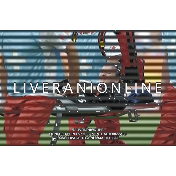 (110716) -- SINSHEIM, July 16, 2011 () -- France\'s goalkeeper Berangere Sapowicz is carried away due to injury during the third place final match between Sweden and France at the 2011 FIFA Women\'s World Cup in Sinsheim, Germany, July 16, 2011. Sweden beat France 2-1 and claimed the third place of the 2011 FIFA Women\'s World Cup. (/Xu Liang) (zw)