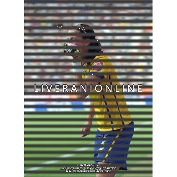 (110716) -- SINSHEIM, July 16, 2011 () -- Sweden\'s Lotta Schelin kisses her shoe to celebrate her goal during the third place final match between Sweden and France at the 2011 FIFA Women\'s World Cup in Sinsheim, Germany, July 16, 2011. Sweden beat France 2-1 and claimed the third place of the 2011 FIFA Women\'s World Cup. (/Ma Ning) (zw)