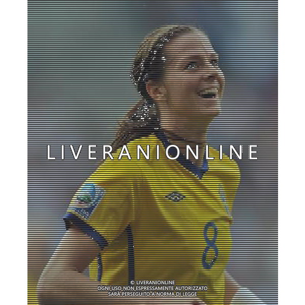 (110716) -- SINSHEIM, July 16, 2011 () -- Sweden\'s Lotta Schelin celebrates her goal during the third place final match between Sweden and France at the 2011 FIFA Women\'s World Cup in Sinsheim, Germany, July 16, 2011. Sweden beat France 2-1 and claimed the third place of the 2011 FIFA Women\'s World Cup. (/Ma Ning) (zw)