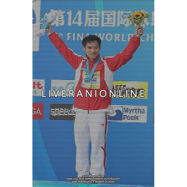 SHANGHAI, July 18, 2011 China\'s Li Shixin attends the awarding ceremony of the men\'s 1m springboard diving event at the 14th FINA World Championships in Shanghai, east China, July 18, 2011. Li Shixin claimed the title with 463.90 points. (/Chen Fei) (sqq)