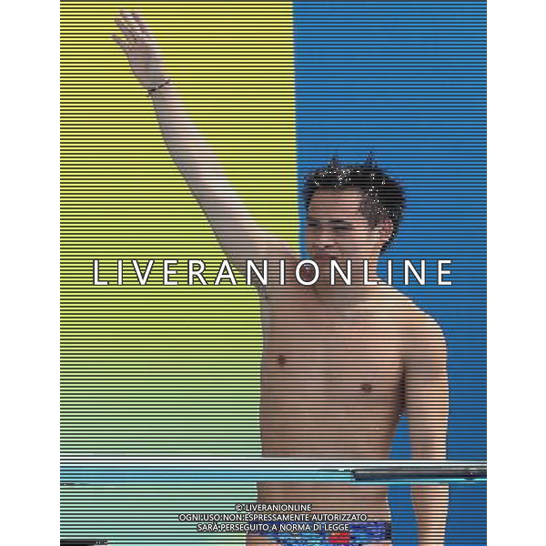 SHANGHAI, July 18, 2011 China\'s Li Shixin greets the audience after the final of the men\'s 1m springboard diving event at the 14th FINA World Championships in Shanghai, east China, July 18, 2011. Li Shixin claimed the title with 463.90 points. (/Chen Fei) (lm)