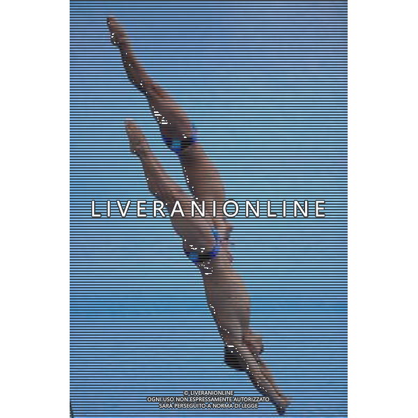 (110719) -- SHANGHAI, July 19, 2011 () -- China\'s Qin Kai/Luo Yutong (back) compete during the preliminary round of the men\'s 3m synchronized springboard diving event at the 14th FINA World Championships in Shanghai, east China, July 19, 2011. Qin Kai/Luo Yutong ranked first with 452.19 points. (/Yang Lei) (zgp)