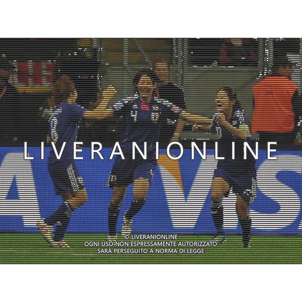 FRANKFURT, July 17, 2011 ()Homare Sawa of Japan (R) celebrates her goal during the final match between Japan and the United States at the 2011 FIFA Women\'s World Cup in Frankfurt, Germany, July 17, 2011. (/Ma Ning)