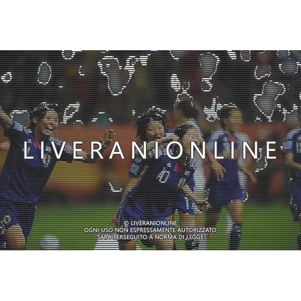 FRANKFURT, July 17, 2011 ()Homare Sawa of Japan (No. 10) celebrates her goal during the final match between Japan and the United States at the 2011 FIFA Women\'s World Cup in Frankfurt, Germany, July 17, 2011. (/Li Jundong)