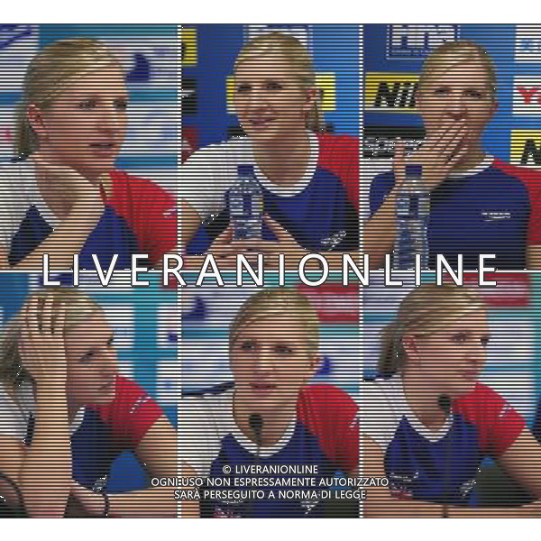 (110721) -- SHANGHAI, July 21, 2011 () -- The combo photo taken on July 21, 2011 shows Britain\'s swimmer Rebecca Adlington attending a press conference held by Britain\'s swimming team during the FINA World Championships in Shanghai. The FINA world championships\' swimming events start on July 24, 2011. (/Yang Zongyou)(zgp)
