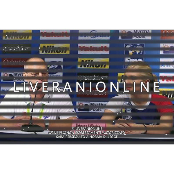 (110721) -- SHANGHAI, July 21, 2011 () -- British Swimmer Rebecca Adlington (R) attends a press conference held by Britain\'s swimming team during the FINA World Championships in Shanghai, east China, on July 21, 2011. The FINA world championships\' swimming events start on July 24, 2011. (/Yang Zongyou)(zgp)