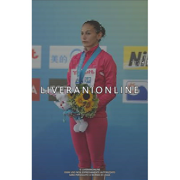 (110721) -- SHANGHAI, July 21, 2011 () -- Mexico\'s Paola Espinosa attends the awarding ceremony of the women\'s 10m platform diving event at the 14th FINA World Championships in Shanghai, east China, July 21, 2011. Paola Espinosa won the bronze medal with 377.15 points. (/Yang Zongyou) (zgp)