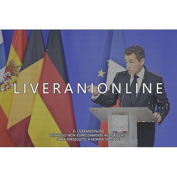 France\'s President Nicolas Sarkozy speaks during a news conference at the European Council building at the end of an euro zone leaders crisis summit in Brussels, Belgium on 2011-07-21 by Wiktor Dabkowski