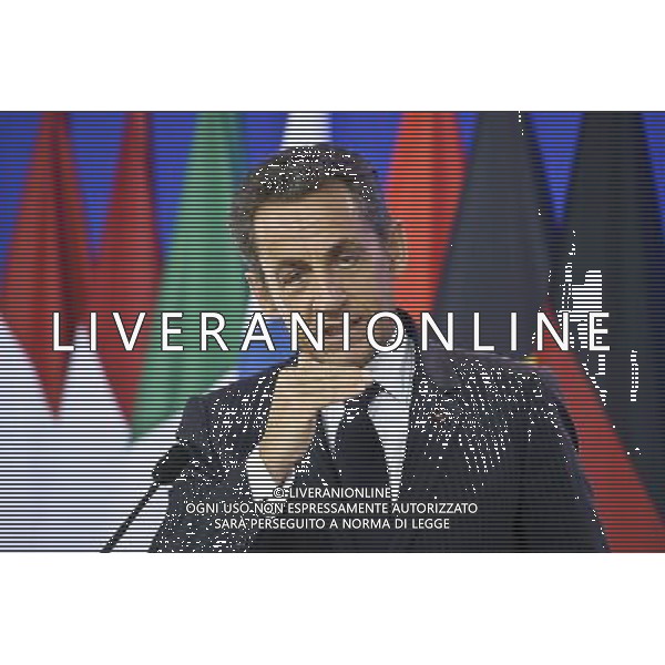 France\'s President Nicolas Sarkozy speaks during a news conference at the European Council building at the end of an euro zone leaders crisis summit in Brussels, Belgium on 2011-07-21 by Wiktor Dabkowski