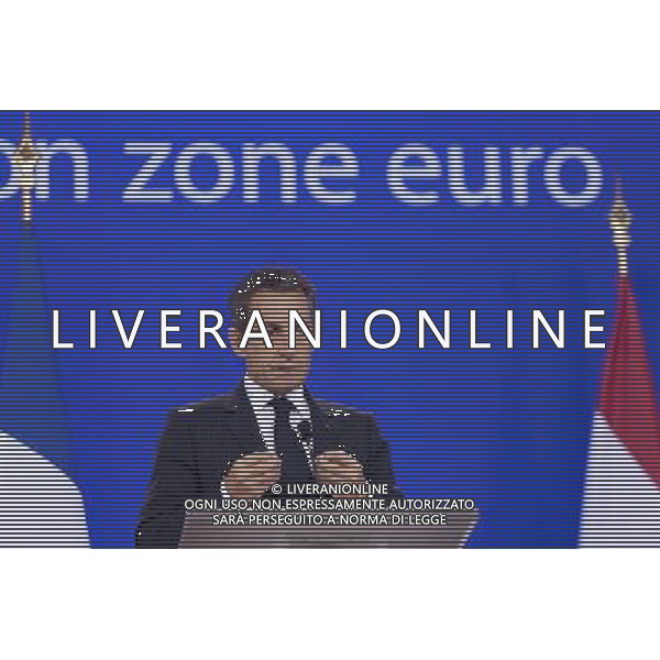(110721) -- Brussels, July 21, 2011 () -- French President Nicolas Sarkozy attends a press conference after the Eurozone Emergency Summit in Brussels, Capital of Belgium, July 21, 2011. Eurozone leaders Thursday agreed on a second bailout package for Greeece, with a total official financing of an estimated 109 billion euros. (/Thierry Monasse)(ww)