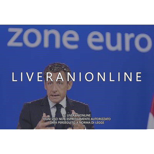 (110721) -- Brussels, July 21, 2011 () -- French President Nicolas Sarkozy attends a press conference after the Eurozone Emergency Summit in Brussels, Capital of Belgium, July 21, 2011. Eurozone leaders Thursday agreed on a second bailout package for Greeece, with a total official financing of an estimated 109 billion euros. (/Thierry Monasse)(ww)