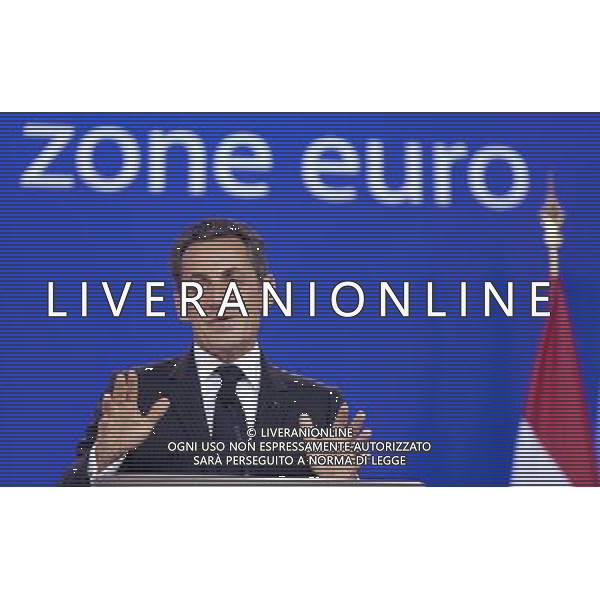 (110721) -- Brussels, July 21, 2011 () -- French President Nicolas Sarkozy attends a press conference after the Eurozone Emergency Summit in Brussels, Capital of Belgium, July 21, 2011. Eurozone leaders Thursday agreed on a second bailout package for Greeece, with a total official financing of an estimated 109 billion euros. (/Thierry Monasse)(ww)