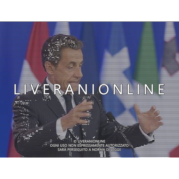 (110721) -- Brussels, July 21, 2011 () -- French President Nicolas Sarkozy attends a press conference after the Eurozone Emergency Summit in Brussels, Capital of Belgium, July 21, 2011. Eurozone leaders Thursday agreed on a second bailout package for Greeece, with a total official financing of an estimated 109 billion euros. (/Thierry Monasse)(ww)