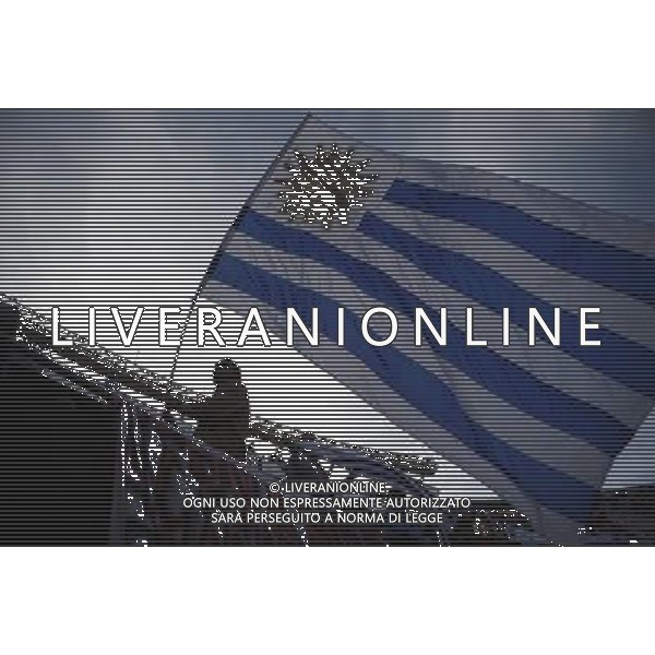 (110724) -- BUENOS AIRES, July 24, 2011 () -- A fan holds a Uruguayan national flag before the final match of Copa America between Uruguay and Paraguay, in Buenos Aires, Argentina, July 24, 2011. (/Guillermo Arias)