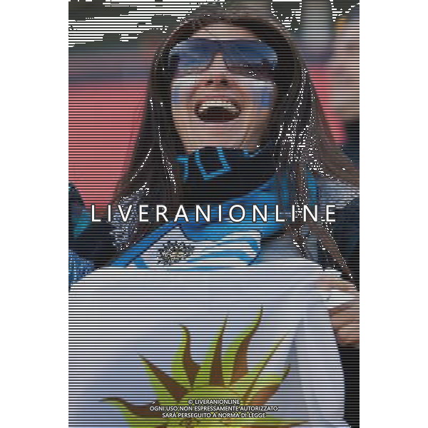 (110724) -- BUENOS AIRES, July 24, 2011 () -- A soccer fan of Uruguay shows support to their national team before the final match of Copa America between Uruguay and Paraguay, in Buenos Aires, Argentina, July 24, 2011. (/David de la Paz)