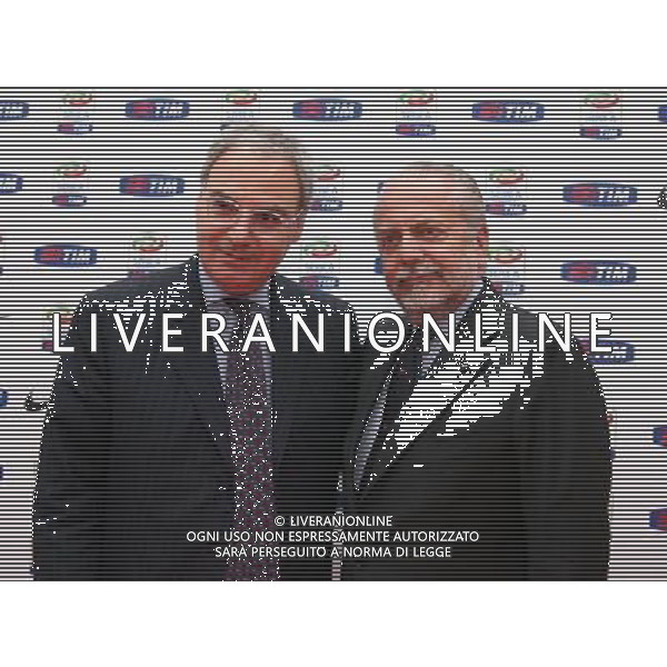 MILANO 27/7/2011 STUDI TELEVISIVI DI SPORT ITALIA VIA FELTRE PERESENTAZIONE DEL CALENDARIO DELLA SERIE A TIM 2011/2012 NELLA FOTO MAURIZIO BERETTA E AURELIO DE LAURENTIIS FOTO ROMANO/AG ALDO LIVERANI