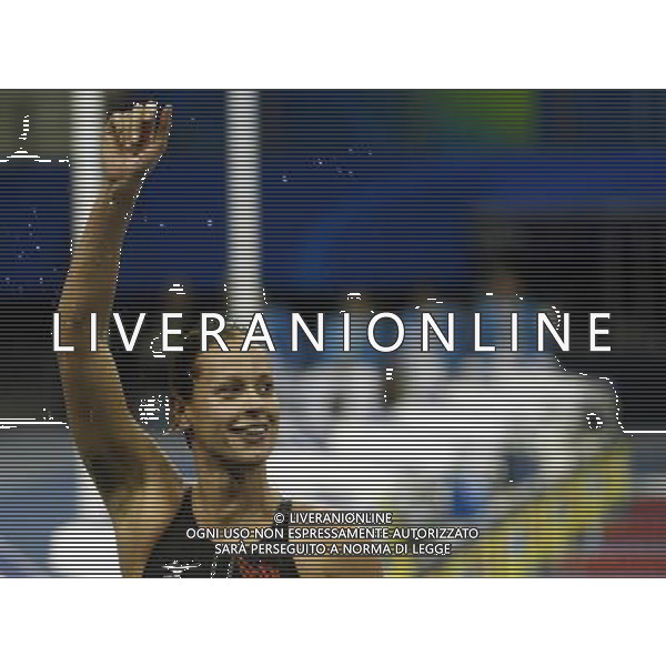 (110727) -- SHANGHAI, July 27, 2011 () -- Federica Pellegrini of Italy celebrates after the final of women\'s 200m freestyle swimming event at the 14th FINA World Championships in Shanghai, east China, July 27, 2011. Federica Pellegrini claimed the title with 1:55.58. (/Fei Maohua) (zgp)