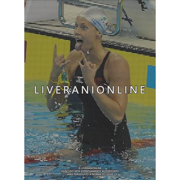 (110727) -- SHANGHAI, July 27, 2011 () -- Federica Pellegrini of Italy celebrates after the final of women\'s 200m freestyle swimming event at the 14th FINA World Championships in Shanghai, east China, July 27, 2011. Federica Pellegrini claimed the title with 1:55.58. (/Yang Lei)