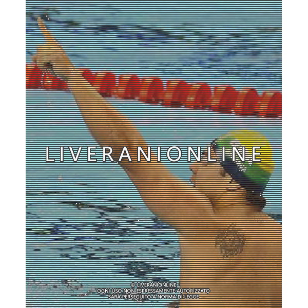 (110727) -- SHANGHAI, July 27, 2011 () -- Felipe Alves Franca Da Silva of Brazil celebrates after the final of men\'s 50m breaststroke swimming event at the 14th FINA World Championships in Shanghai, east China, July 27, 2011. Felipe Alves Franca Da Silva claimed the title with 27.01. (/Chen Fei) (zgp)