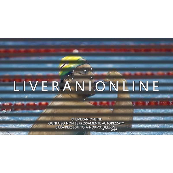 (110727) -- SHANGHAI, July 27, 2011 () -- Felipe Alves Franca Da Silva of Brazil celebrates after the final of men\'s 50m breaststroke swimming event at the 14th FINA World Championships in Shanghai, east China, July 27, 2011. Felipe Alves Franca Da Silva claimed the title with 27.01. (/Fei Maohua) (zgp)