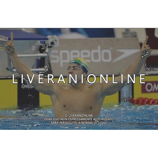 (110727) -- SHANGHAI, July 27, 2011 () -- Felipe Alves Franca Da Silva of Brazil celebrates after the final of men\'s 50m breaststroke swimming event at the 14th FINA World Championships in Shanghai, east China, July 27, 2011. Felipe Alves Franca Da Silva claimed the title with 27.01. (/Guo Yong) (zgp)