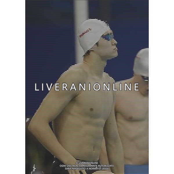 (110727) -- SHANGHAI, July 27, 2011 () -- Sun Yang of China reacts before the final of men\'s 800m freestyle swimming event at the 14th FINA World Championships in Shanghai, east China, July 27, 2011. Sun Yang claimed the title with 7:38.57. (/Fei Maohua) (zgp)