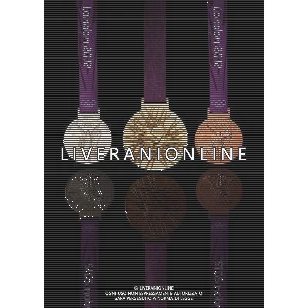 (110728) -- LONDON, July 28, 2011 () -- Photo released by the London Organising Committee for the Olympic Games (LOCOG) on July 27, 2011 shows the medals of 2012\'s London Olympic Games. London celebrated the one year countdown to the London 2012 Olympic Games on Wednesday. (/LOCOG)