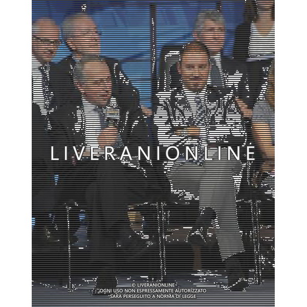 MILANO 27/7/2011 STUDI TELEVISIVI DI SPORT ITALIA VIA FELTRE PERESENTAZIONE DEL CALENDARIO DELLA SERIE A TIM 2011/2012 NELLA FOTO GIANCARLO ABTE E CAMPEDELLI FOTO ROMANO/AG ALDO LIVERANI