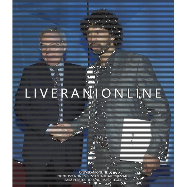 MILANO 27/7/2011 STUDI TELEVISIVI DI SPORT ITALIA VIA FELTRE PERESENTAZIONE DEL CALENDARIO DELLA SERIE A TIM 2011/2012 NELLA FOTO MAURIZIO BERETTA E DAMIANO TOMMASI FOTO ROMANO/AG ALDO LIVERANI