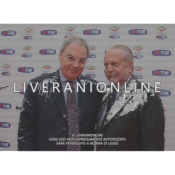 MILANO 27/7/2011 STUDI TELEVISIVI DI SPORT ITALIA VIA FELTRE PRESENTAZIONE DEL CALENDARIO DELLA SERIE A TIM 2011/2012 NELLA FOTO MAURIZIO BERETTA AURELIO DE LAURENTIIS FOTO FIOCHI/AG ALDO LIVERANI