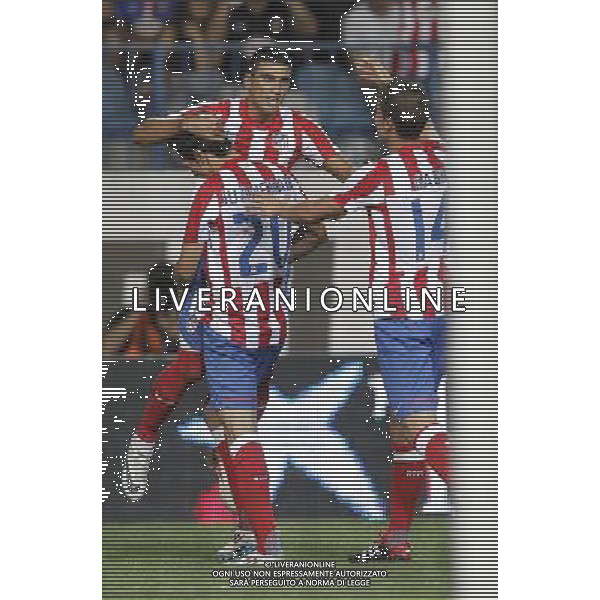Madrid 28/07/2011.- Europa League preliminary round Atletico de Madrid vs Stromsgodset. Jose Antonio Reyes, Gabi and Juanfran celebrate goal. Photo: Cesar Cebolla / ALFAQUI
