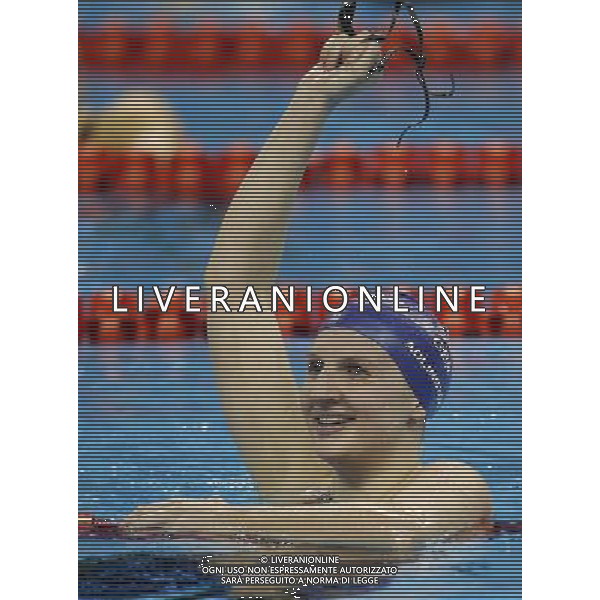 (110730) -- SHANGHAI, July 30, 2011 () -- Rebecca Adlington of Britain celebrates after the final of women\'s 800m freestyle swimming event at the 14th FINA World Championships in Shanghai, east China, July 30, 2011. Rebecca Adlington of Britain claimed the title with 8:17.51. (/Fei Maohua) (zgp)